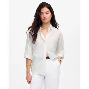 Madewell Oversized Button-Up Shirt SZ XXS White Cotton-Linen 3/4 Pleated-Sleeve